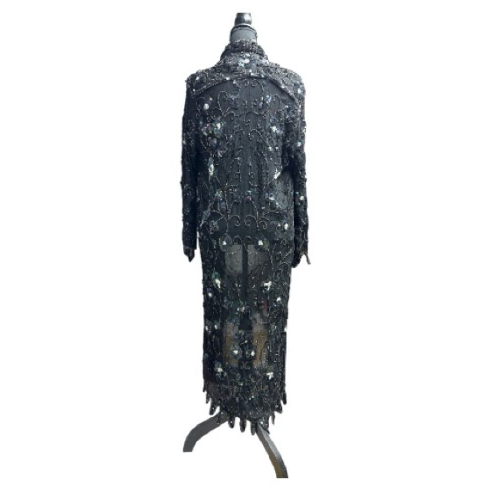Vintage Black Silk Sequin Long Cardigan - Picture 3 of 11